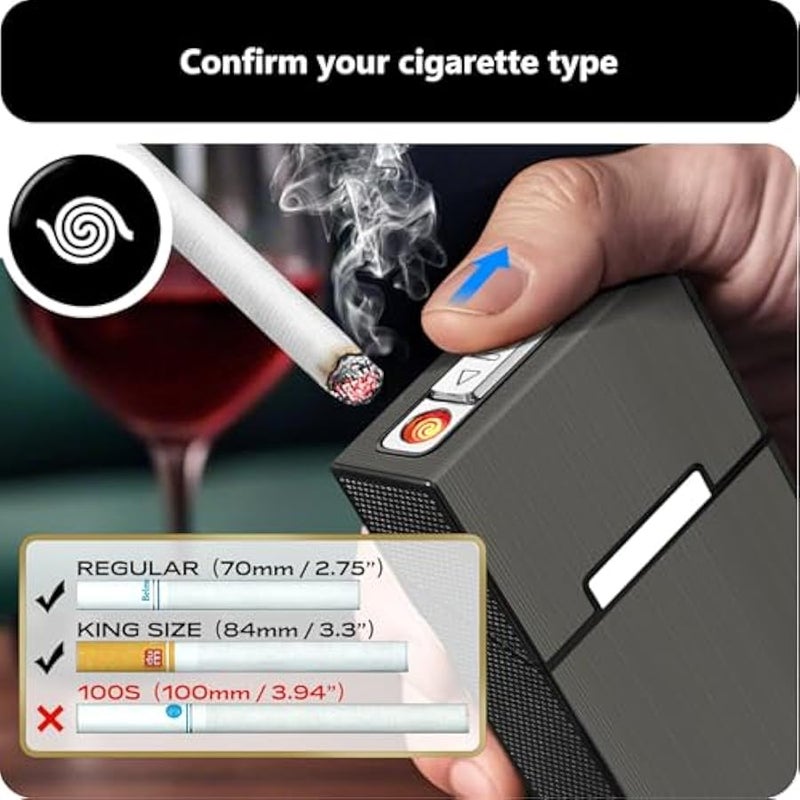Cigarette Case with Lighter (2 Pack), 85mm King Size Magnetic Switch 20 Capacity Holder Case for Men Women, Cigarettes Smoking Accessories, Rechargeable Flameless Windproof Electric Lighters - Image 2